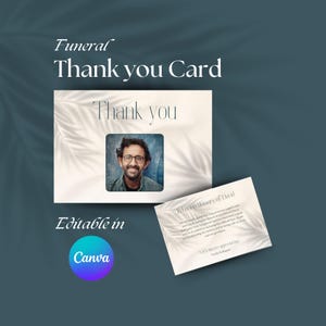 Modèle de carte de remerciement pour funérailles | Carte de sympathie pour un service commémoratif | Modifiable dans Canva Pro