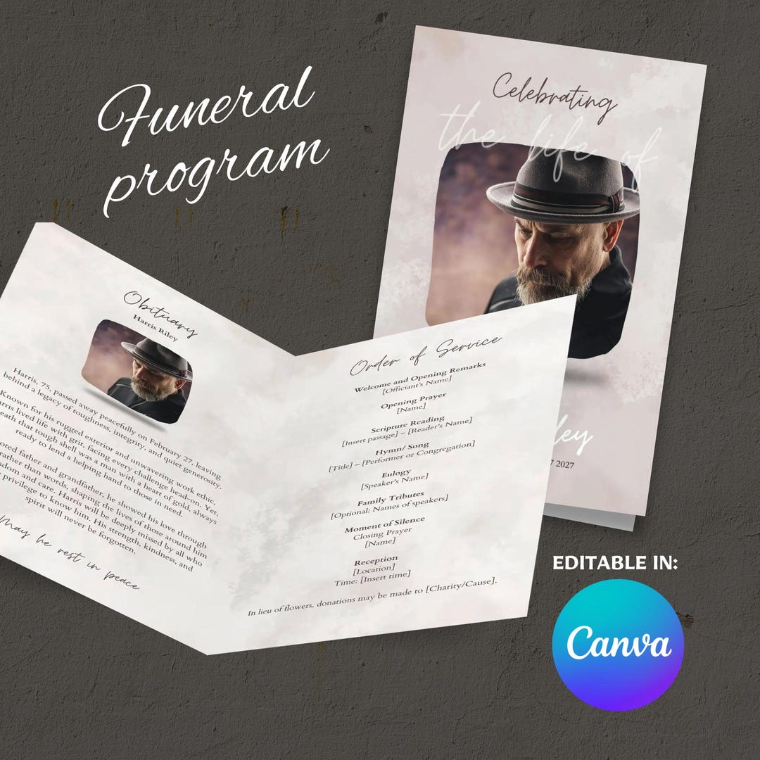 Printable Funeral Program Template | Celebration of Life | Folded ...