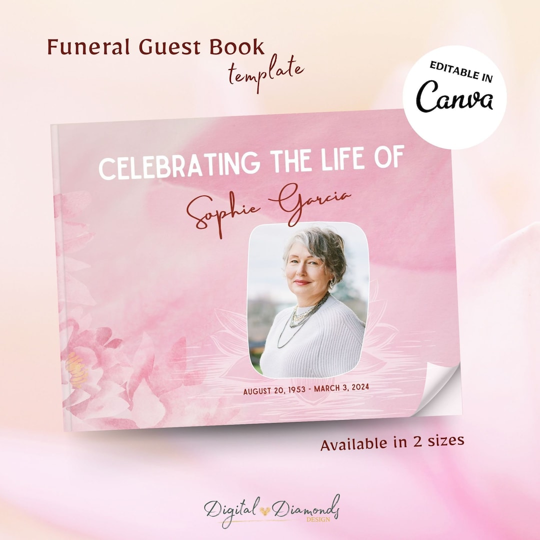 Funeral Guest Book Template Memorial Sign in Book Editable in Canva