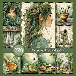 Herbal Junk Journal Pages, Apothecary, Botanical Printable Paper, Green pages, Digital Download, herbs. mega bundle