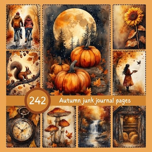 Autumn Junk Journal Pages, Fall Printables, Cozy Pumpkin Vintage Paper, Rustic Harvest Digital papers, commercial use, scrapbooking