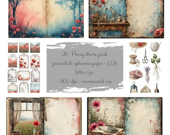 Vintage Peony Junk Journal Kit | Cottagecore Ephemera (Digital Download)