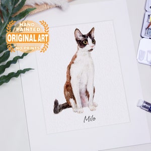 ミニカスタム水彩猫の肖像画、写真からの猫の肖像画、手描きのペットの肖像画、ペットの絵画、オリジナルアート、ペットのメモリアルギフト