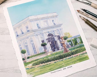 Custom Hand-Painted Wedding Venue Portrait,Watercolor Venue Painting, Anniversary Gift, Wedding Gift, Painting from Photo, Couple Gift