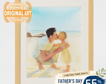 Regalo para el Día del Padre, Retrato personalizado en acuarela, Dibujo personalizado de papá, Retrato familiar a partir de una foto, Obra de arte significativa, Regalo artístico de cumpleaños