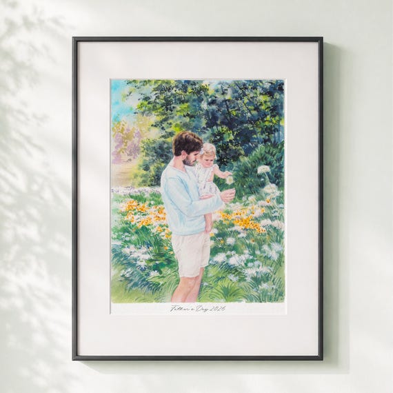 Custom Hand-Drawn Father and Daughter Portrait, Custom Dad Drawing, Painting from photo, Gift from Wife,Meaningful Artwork,1st Farthers Day