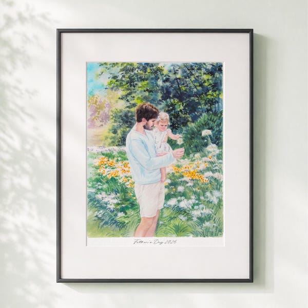 Benutzerdefiniertes handgezeichnetes Vater und Tochter Porträt, benutzerdefinierte Vater Zeichnung, Gemälde vom Foto, Geschenk von Frau, bedeutungsvolles Kunstwerk, 1. Farthers Day