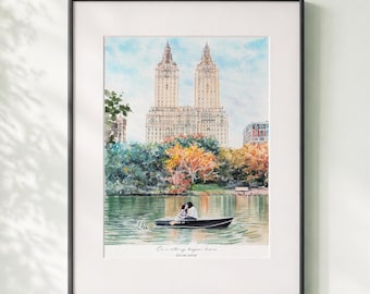 Custom Hand Painted Date Venue Painting,Our First Date Venue Portrait,Watercolor Couple Painting,Anniversary Gift,Date Gift for Her Him
