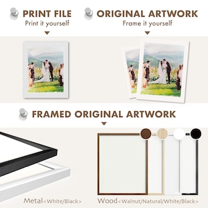 Puede incluir: Una ilustraci&oacute;n digital de una pareja de bodas con su cortejo de bodas. La imagen est&aacute; disponible como archivo de impresi&oacute;n, obra de arte original o obra de arte original enmarcada. La obra enmarcada est&aacute; disponible en marcos de metal o madera con varias opciones de color.
