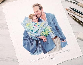 Dipinto personalizzato di padre e figlia da foto, ritratto di famiglia personalizzato ad acquerello da foto, regalo personalizzato per mamma e papà, regalo dalla figlia