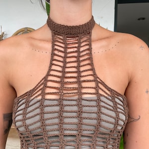 Handmade High Neck Crochet Fishnet Top