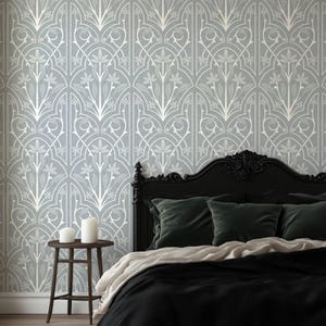 Luxus Lotus Blumen Rankgitter Tapete - Minimal Vintage Jugendstil Wandbespannung in Hellblau. Abnehmbarer Peel and Stick, Prepasted & Vinyl