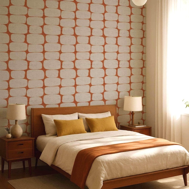 Terracotta Geometric Wallpaper - Mid Century Modern Peel and Stick Wall Mural image 7