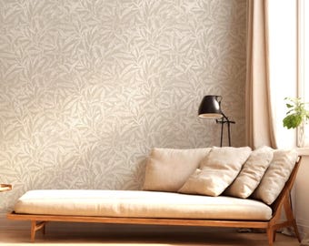 Carta da parati Botanical Leaf - Decorazione murale scandinava beige neutro con effetto staccabile e adesiva