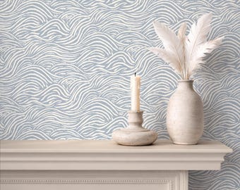 Coastal Waves Wallpaper - Light Blue Removable, Peel & Stick Beach House Decor