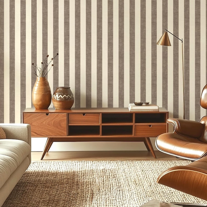 Mocha Brown Wide Stripe Wallpaper | Rustic Farmhouse Feature Wall Decor ...