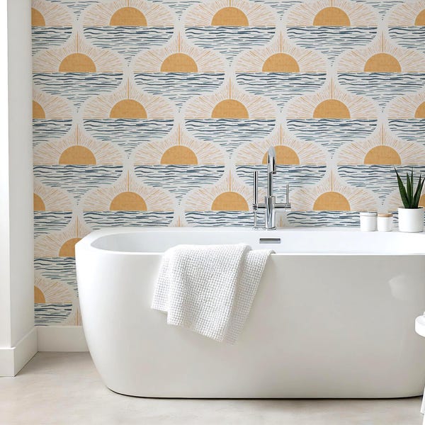 Coastal Boho Wallpaper – Removable Peel and Stick Ocean Design for Beach House Decor