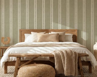 Simple Stripe Wallpaper - Green Farmhouse Striped Design in Removable Peel and Stick Wall Decor
