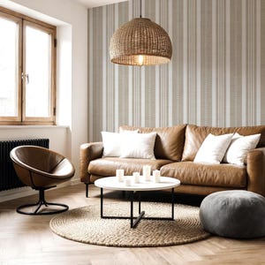 Neutral randig tapet - Strukturerad beige stugdesign i självhäftande plast | Avtagbar