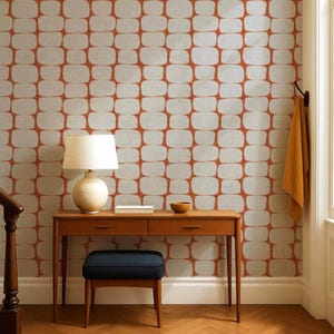 Terracotta Geometric Wallpaper - Mid Century Modern Peel and Stick Wall Mural image 9