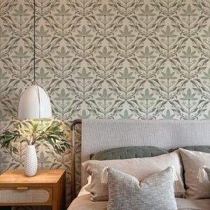Beruhigende Damast-Tapete - Abstrakte Lotusblume I Abnehmbares Schälen und Vorgeklebte Wandverkleidung I Geometrische Natur Wohndekoration.