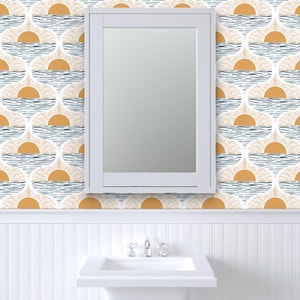 Sunshine Wallpaper - Sonnenaufgang I Sonnenuntergang auf dem Wasser Bunte Boho Wandverkleidung. Abnehmbarer Peel and Stick, Prepasted & Vinyl. Beruhigendes Wanddekor
