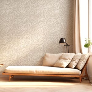 Botanisk lövtapet - Neutral beige skandinavisk väggdekor i självhäftande material