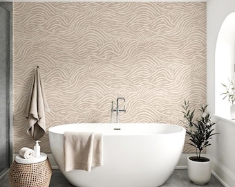 Papel de parede Ondas Costeiras – Decoração neutra para casa de praia em modelos autoadesivos e tradicionais.