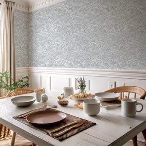 Coastal Waves Wallpaper - in Peel and Stick or Pre-pasted I Removable, Renter-Friendly, Sustainable Decor I Minimalist Beach House Style