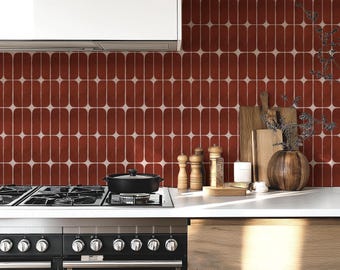 Modern terracotta behang uit het midden van de eeuw | Gedurfde retro geometrische kenmerkende muur in Peel-and-Stick