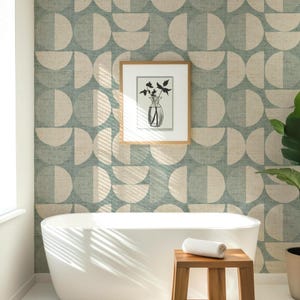 Midcentury Modern geometrisk tapet – Teal Blue Circles, skandinavisk, självhäftande