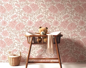Pink Floral Wallpaper - Large Dahlia Flower Wall Decor - Nursery Peel and Stick Wallpaper