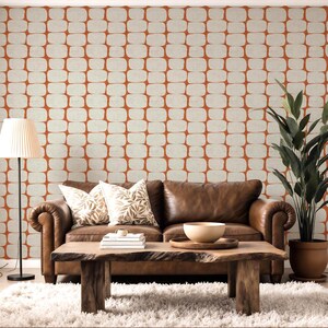 Terracotta Geometric Wallpaper - Mid Century Modern Peel and Stick Wall Mural image 8