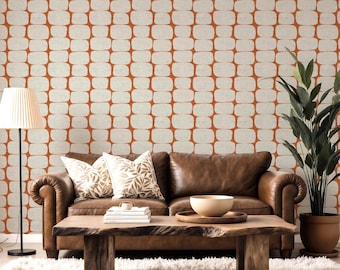 Terracotta Geometric Wallpaper - Mid Century Modern Peel and Stick Wall Mural
