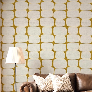 Mid Century Modern tapet - Senapsgult geometriskt skalbart och självhäftande väggmålning