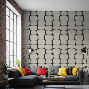 Mörk geometrisk tapet - svartvit 50-talsmodern, självhäftande