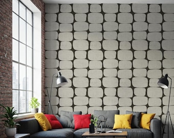 Papel de Parede Geométrico Escuro - Preto e Branco, Estilo Moderno de Meados do Século XX, Autoadesivo