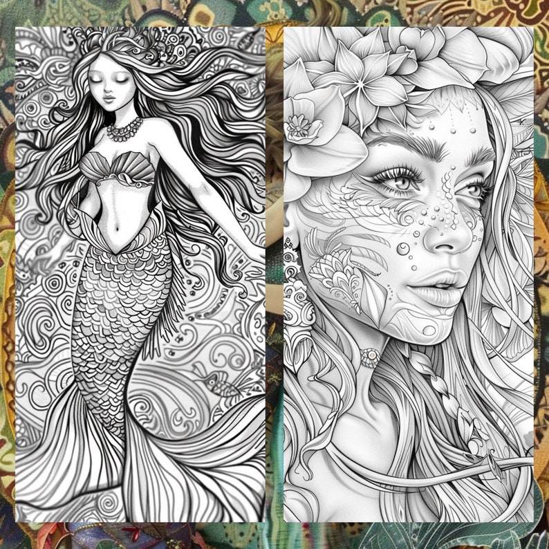 29 Mythical Mermaid Coloring Pages: Fantasy Art (printable PDF File ...