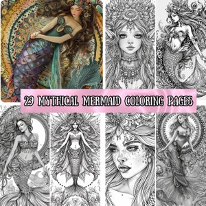 29 Mythical Mermaid Coloring Pages - Adult And Kids Coloring Book, Fantasy Coloring Sheets, Instant Download, Printable PDF File.