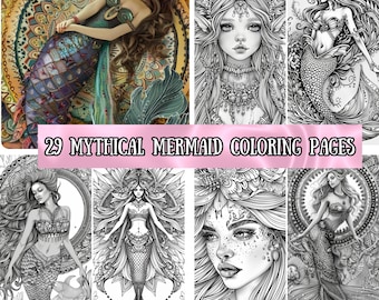 29 Mythical Mermaid Coloring Pages: Fantasy Art (Printable PDF File)