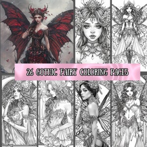 26 pagine da colorare di fate gotiche: illustrazioni fantasy (PDF stampabile)