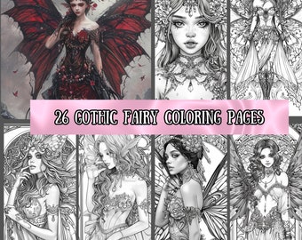 26 Gothic Fairy Coloring Pages: Fantasy Illustrations (Printable PDF)