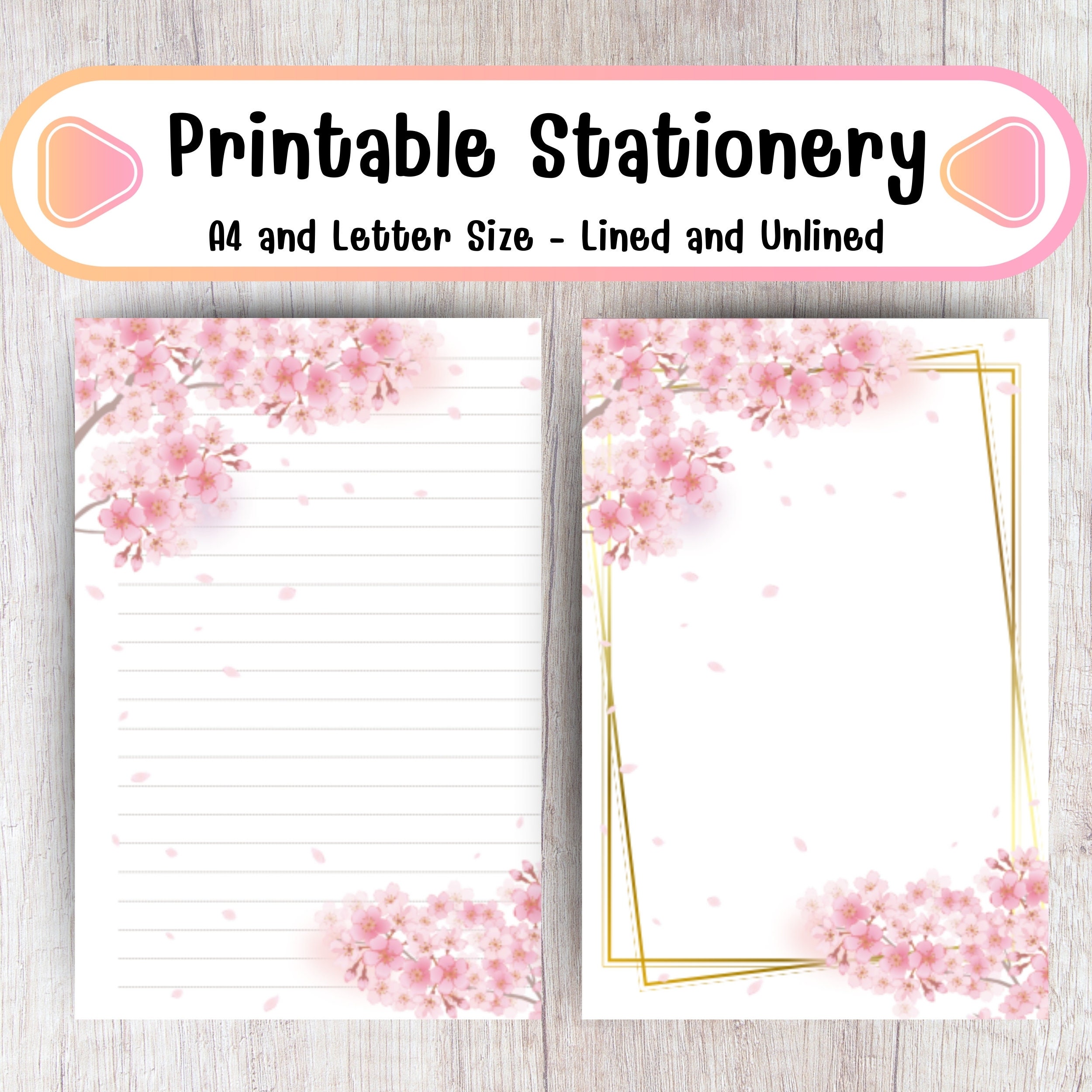 Pink Flower Lined Paper, Floral Blank Paper, Printable Pink Floral Stationery, Journal Paper ...