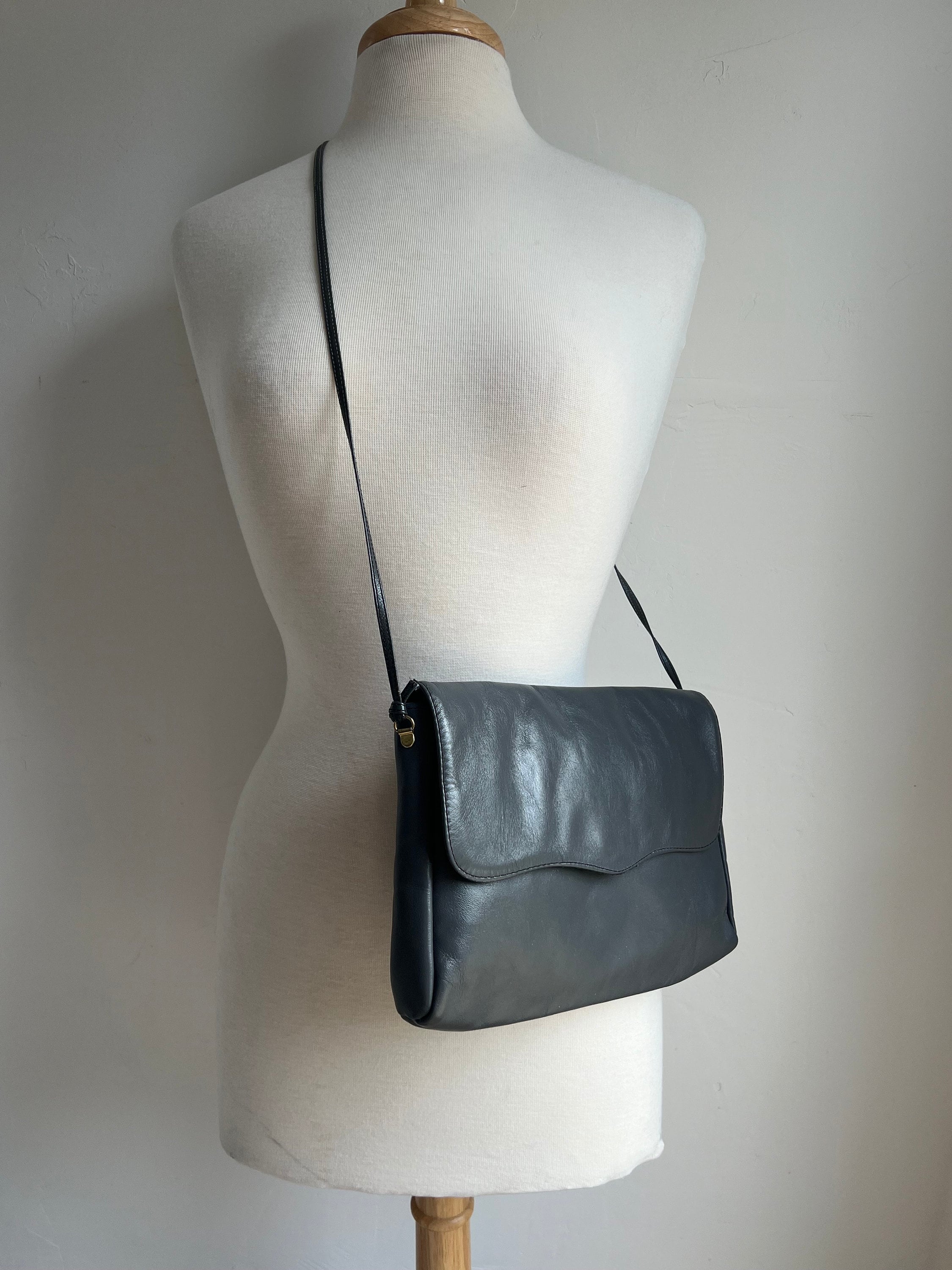 Gray Leather Crossbody Purse Etsy