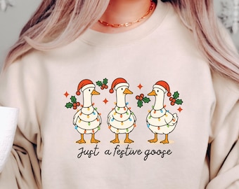 Festive goose Christmas sweatshirt Ugly Christmas Sweater Silly Goose on the Loose Festive Holiday Sweatshirt Christmas Goose Sweatshirt