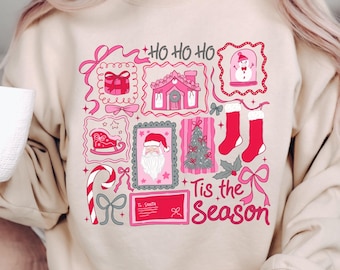 Womens Christmas Sweatshirt Cute Holiday Sweater Christmas Collage Sweater Christmas Stamps Sweatshirt Tis The Season Sweatshirt Gift