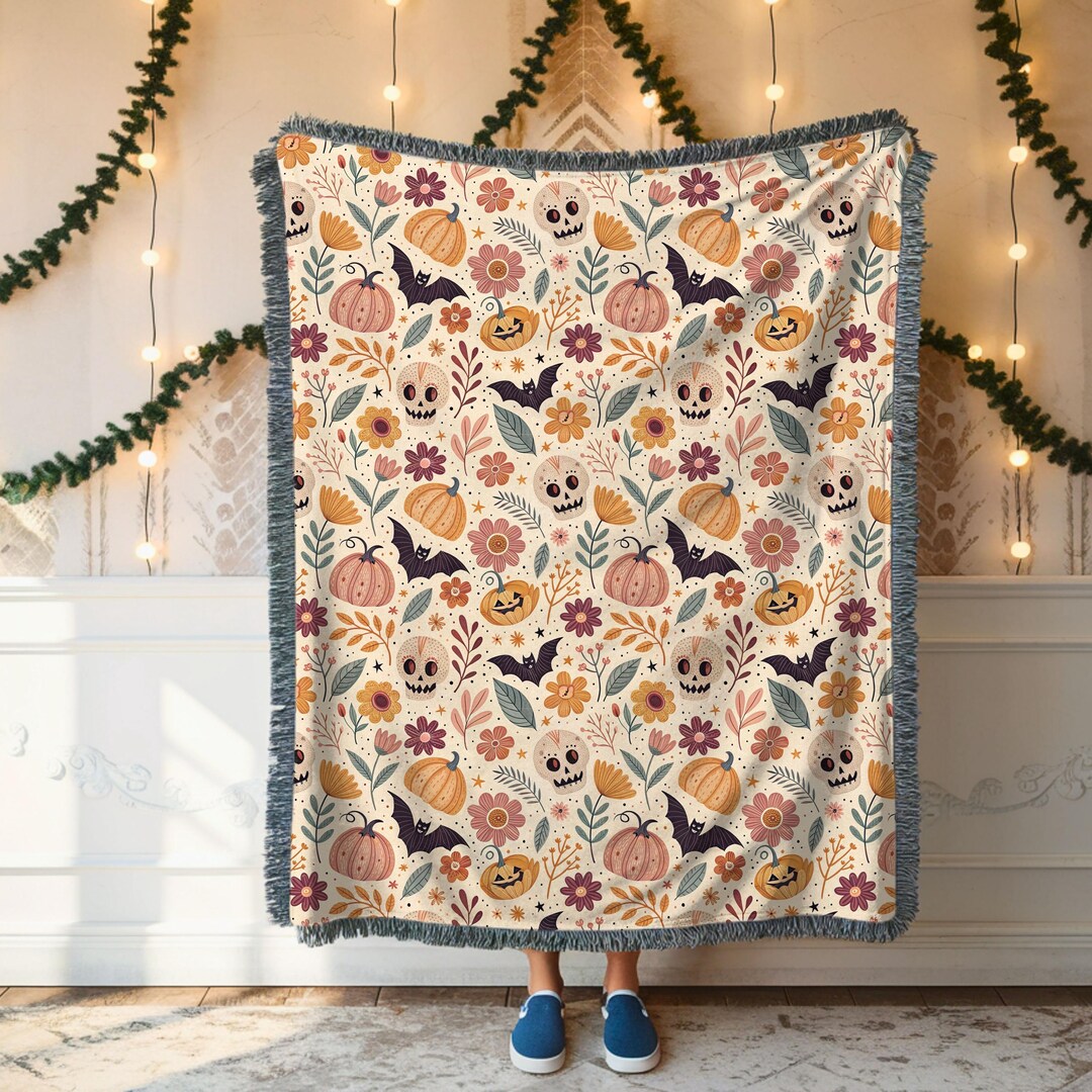 Bat Blanket Pattern Halloween Woven Blanket Bat Pattern Halloween Decoration Pumpkin ...