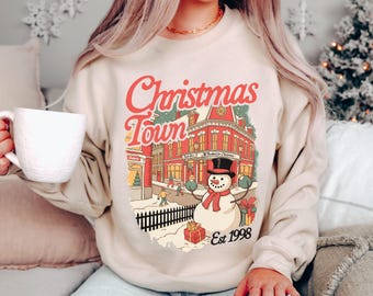 Cozy Christmas Town Sweatshirt Retro Christmas Sweatshirt Cute Women's Christmas Shirt Cozy Christmas Scene Ugly Christmas Sweater Gift