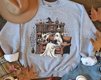 Ghost Reading Books Sweatshirt Spooky Ghost Reading Cute Halloween Sweatshirt Bookish Sweater Spooky Bookish Reading Sweatshirt Gift