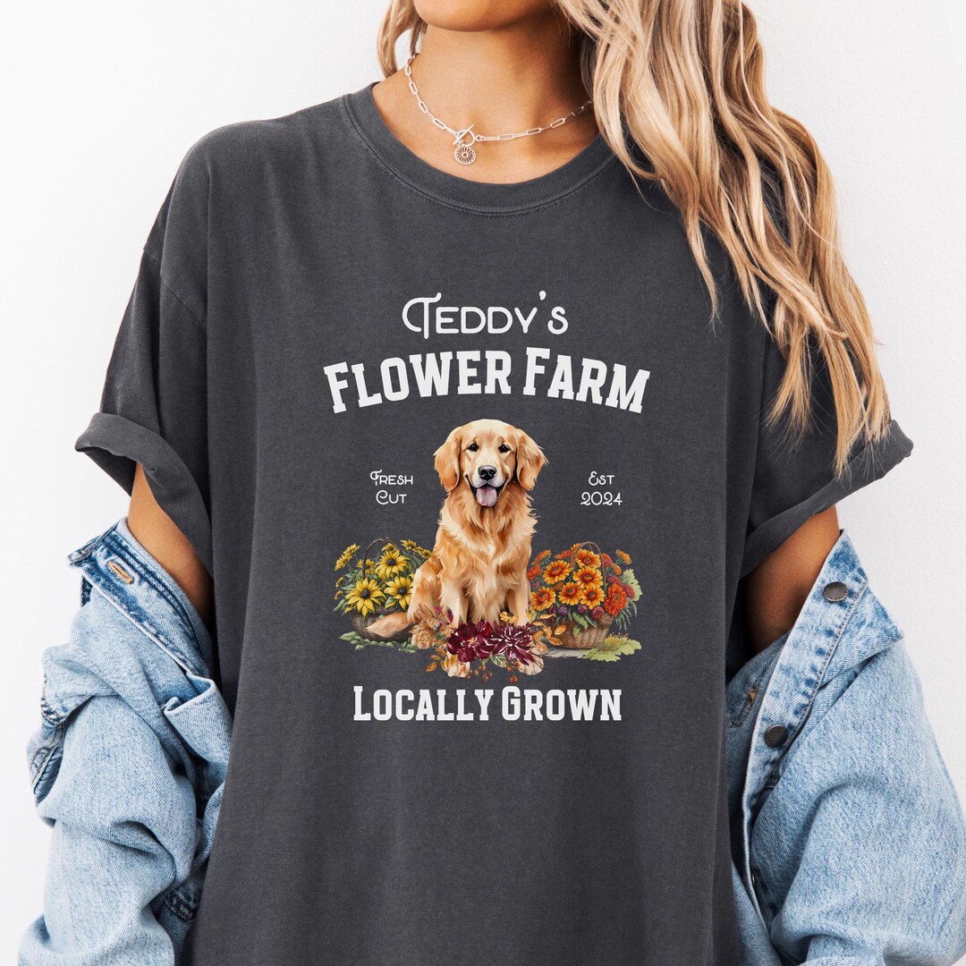 Comfort Colors Personalized Fall Vintage Golden Retriever Tshirt Flower ...